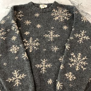J. Crew 100% wool oversized sweater, gray with white snowflakes, size M